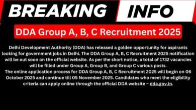 DDA Group A, B, C Recruitment 2025: 1732 Vacancies, Apply Online from 6 October
